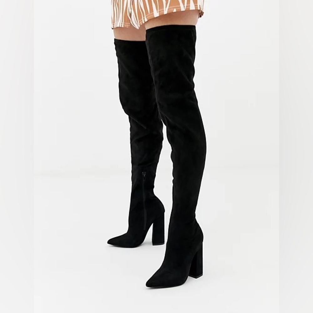 Missguided Black Suede Over-the-Knee Boots